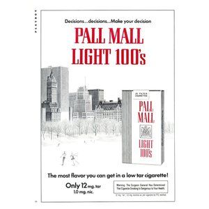 1979 Pall Mall Light Cigarettes Vintage Print Ad New York Central Park Wall Art